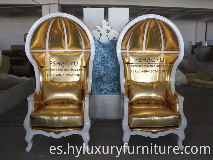 silla del trono del rey del comedor del oro real del cuero de la pu del oro, silla del rey de la boda del dosel